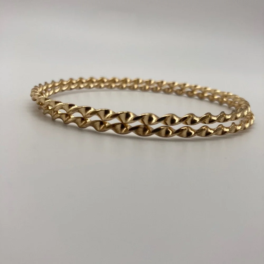 Gold Tone Twisted Rope Bangle Bracelets Set of 2 Costume Jewelry 2.75 Inch